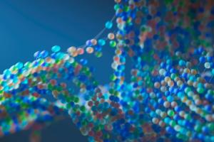 a close up of a blue and green structure